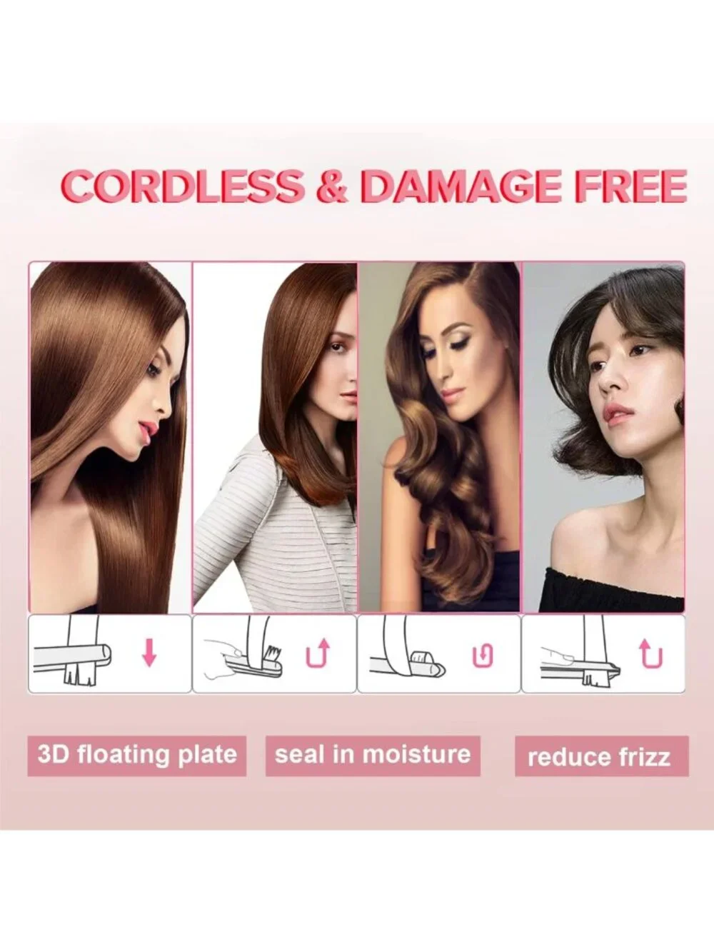 Portable Cordless Mini Hair Straightener & Curler | USB-C Travel Flat Iron, 3